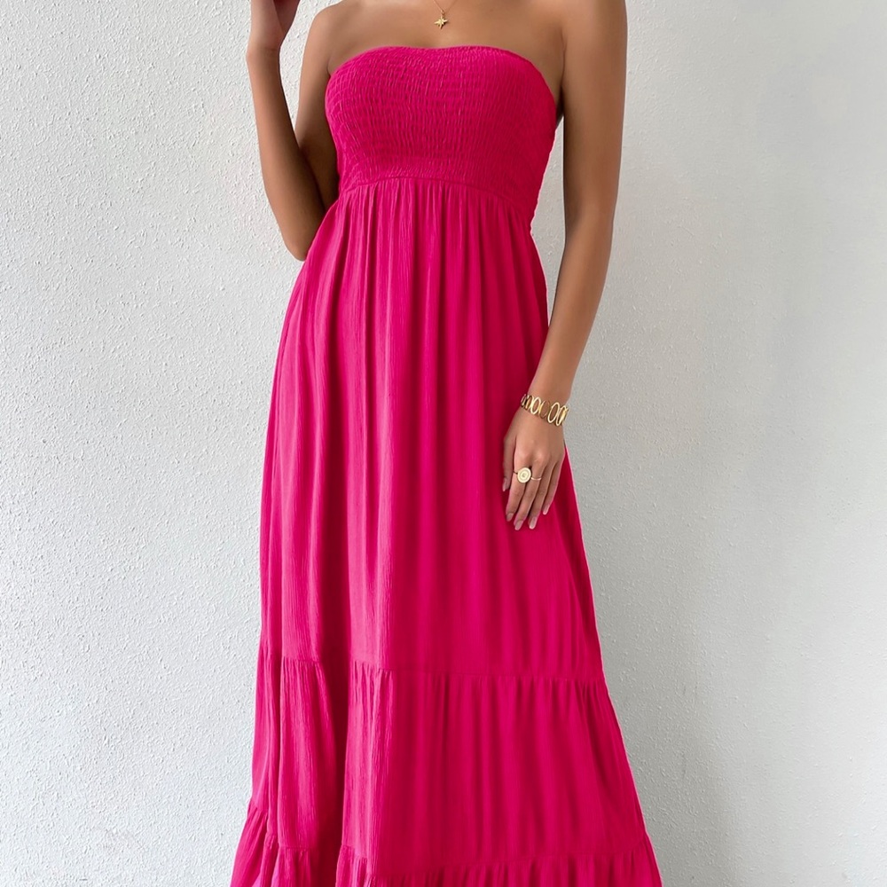 Hot Pink Strapless Maxi Tube Dress Sz M NEW